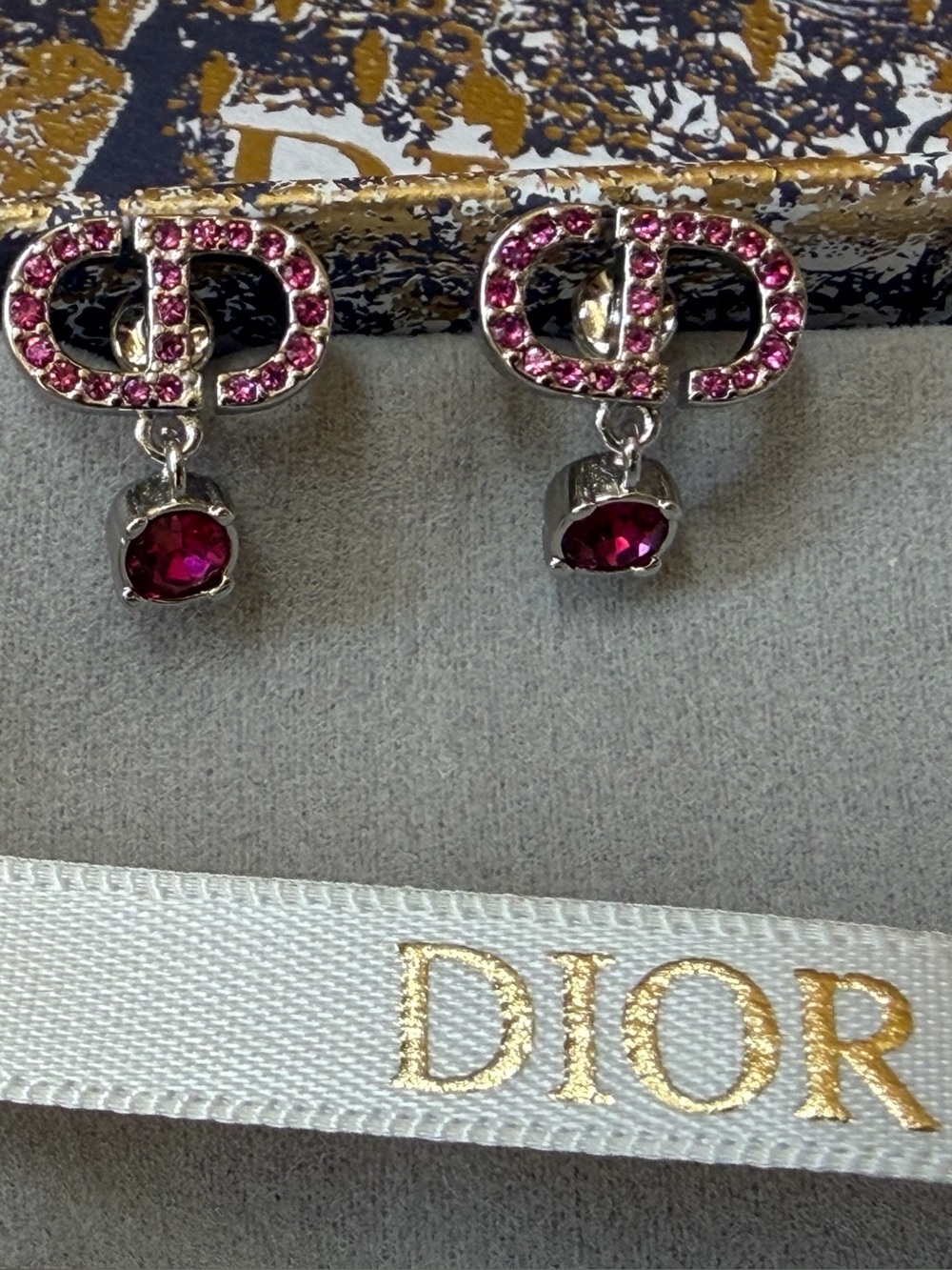 Dior Pink and Silver Crystal Earrings (WB)
